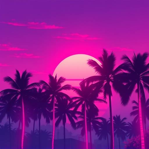 Album artwork featuring neon lights and palm trees for 'Sunset Boulevard,' a synthwave album by Neon Dreams